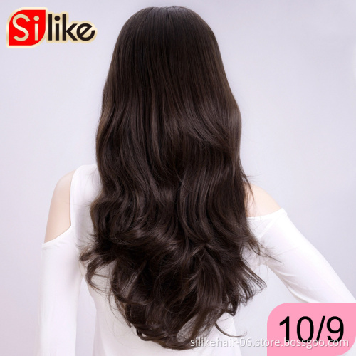 Wholesale Soft Long Ombre Brown Blonde Capless Wigs Hair Clips Extension 24Inches Wavy 3/4 Half Wig Synthetic Hair Extensions
